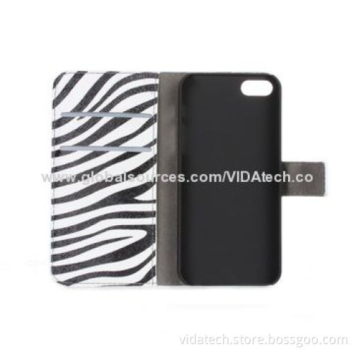 Zebra Pattern Leather Case with Card Slot and Holder, for iPhone 5/5S
